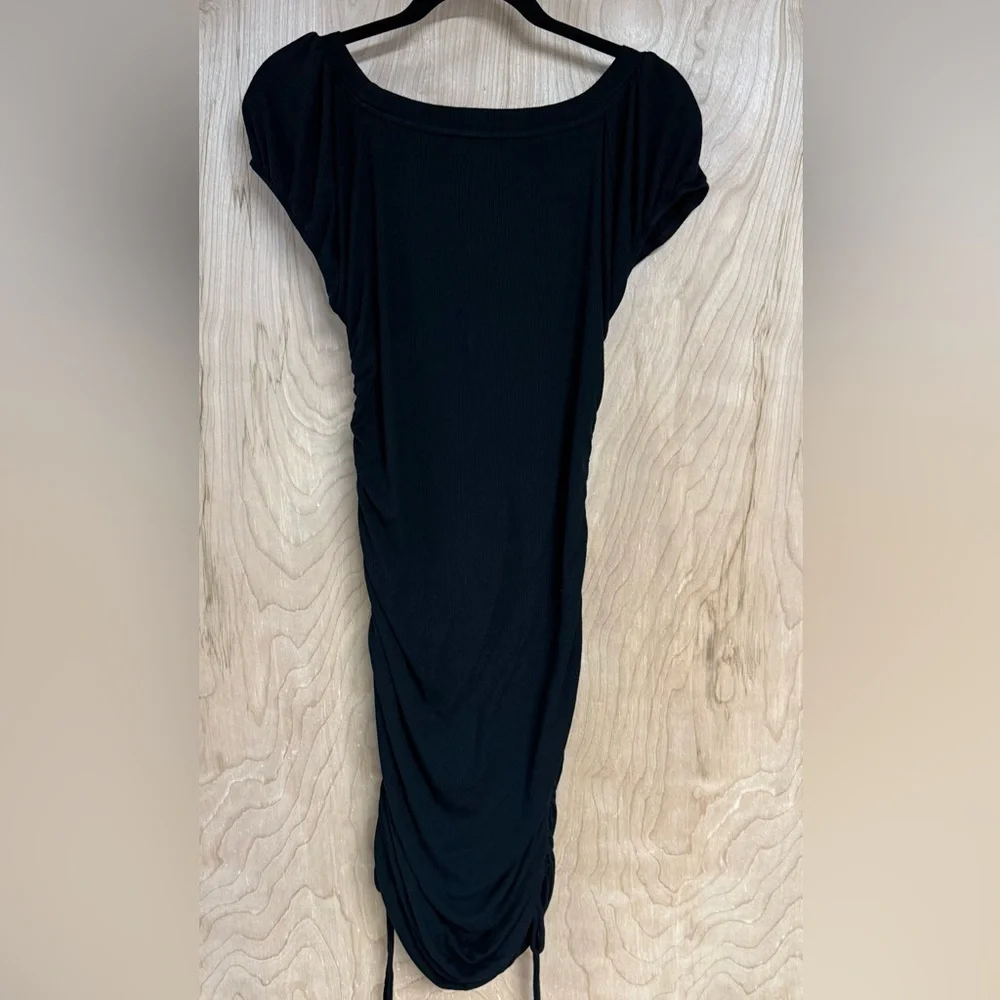 Betsey Johnson black knit stretch dress long short sleeve drawstring slit XL - Picture 4 of 4